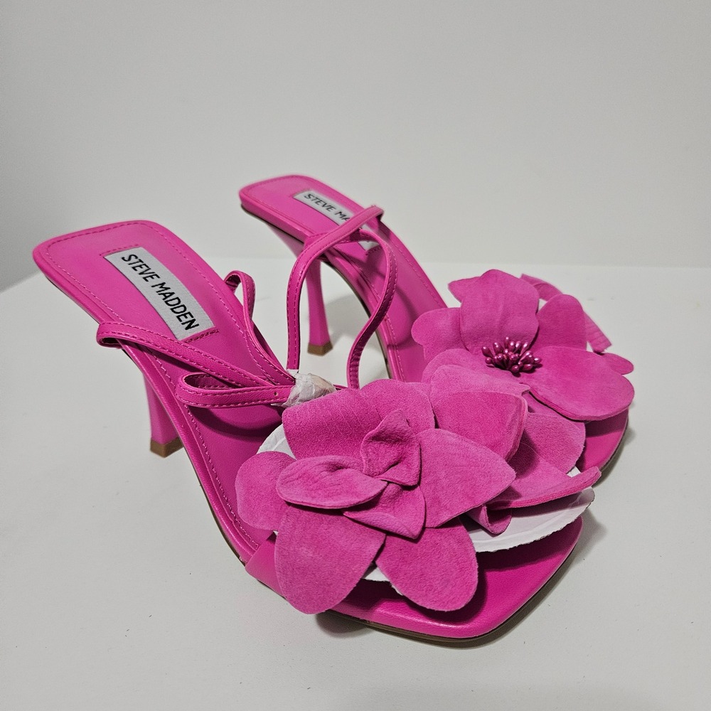 Steve Madden Pink Flower Heels 7M Sandals Square Toe Formal Event Hoco Statement